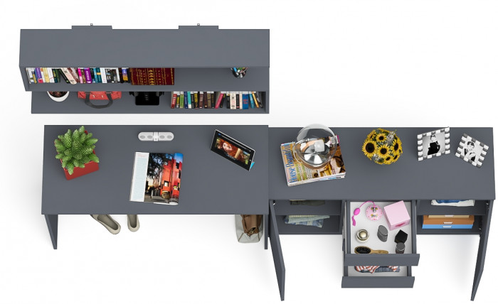 Мори письменный стол МСП1200.1 + Комод МК1200.3 + Полка 1200, графит