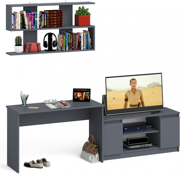 Мори письменный стол МСП1200.1 + Тумба МТВ1200.1 + Полка 1200, графит