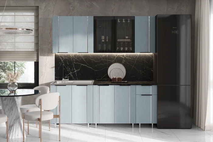 Кухня Виктория 2,0м Пластер скай/графит