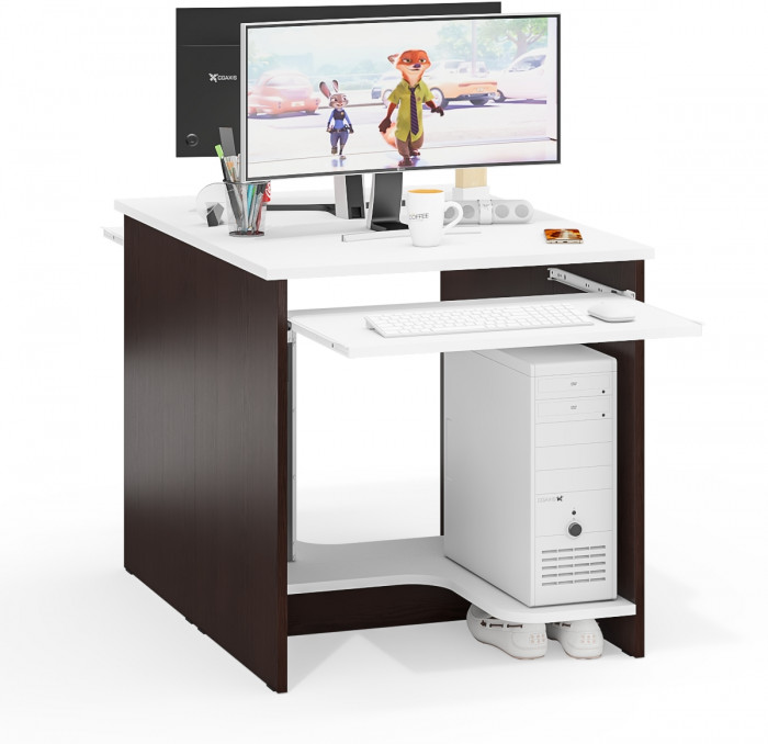 Два стола компьютерных С-МД-СК11-1, цвет венге/белый шагрень, ШхГхВ 149,2х50х75 см., НЕ универсальная сборка