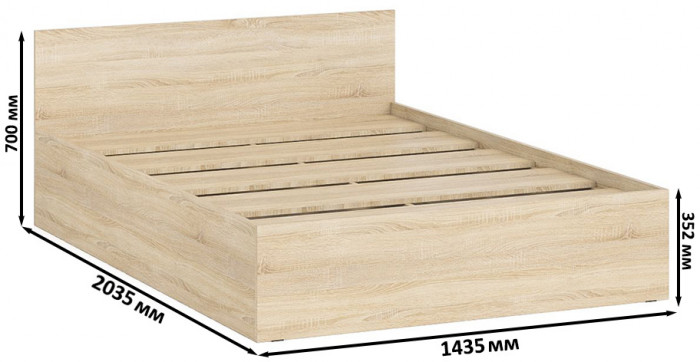 Мори Кровать 1400, цвет дуб сонома, ШхГхВ 143,5х203,5х70 см., сп.м. 1400х2000 мм., без матраса, основание есть