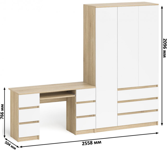 Мори компьютерный стол МС-2 + Шкаф МШ1200.1, дуб сонома/белый