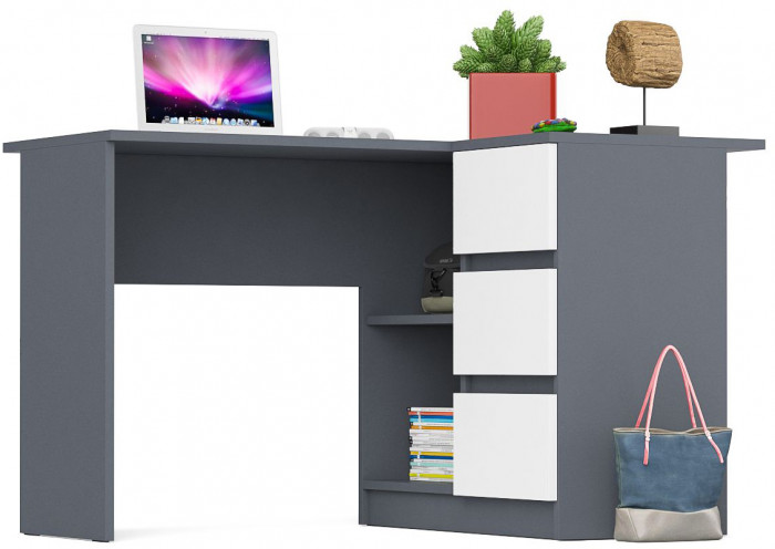 Мори Стол компьютерный МС-16 правый, цвет графит/белый, ШхГхВ 124,4х84,9х76,6 см., выдвижные ящики справа, НЕ универсальная сборка