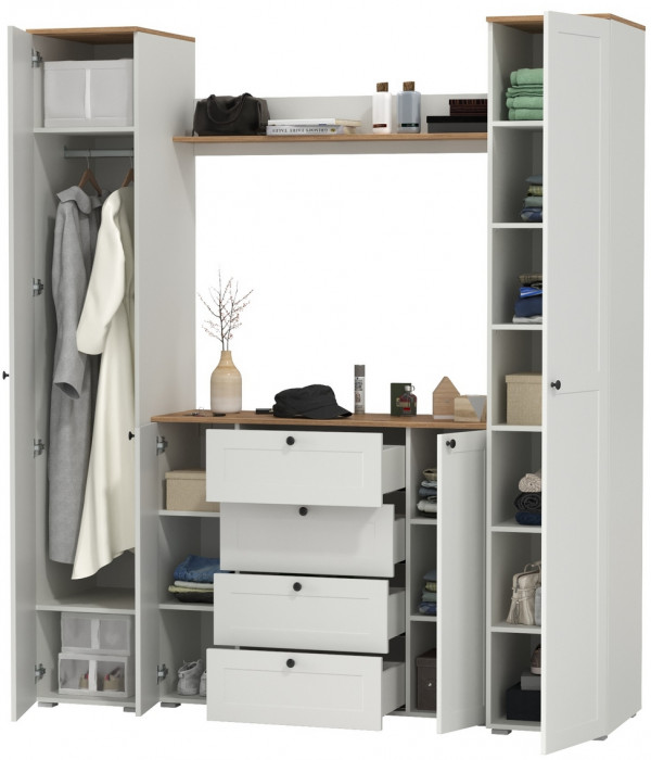 Остин Прихожая 74, белый шагрень/дуб крафт золотой