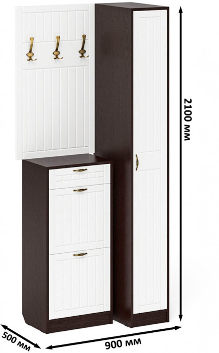 Прихожая П-6 Компоновка № 44, венге/фасады МДФ белое дерево фрезеровка прованс