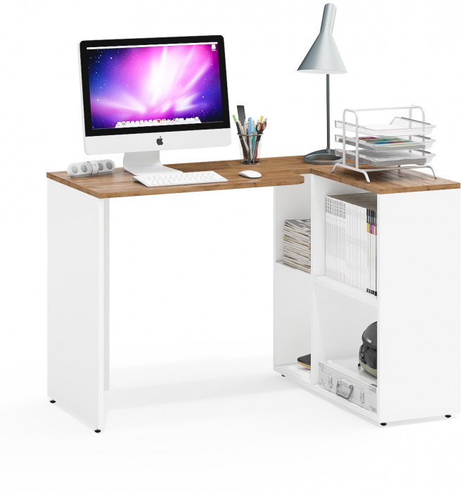 Лидер-8 Модуль письменный стол трансформер, белый шагрень/крафт золото