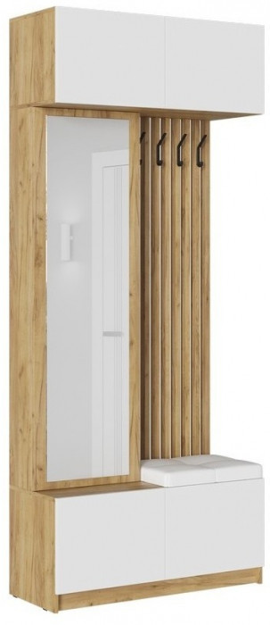 Модульная прихожая Бостон МДФ композиция 3 (Белый глянец, Дуб Крафт Золотой)