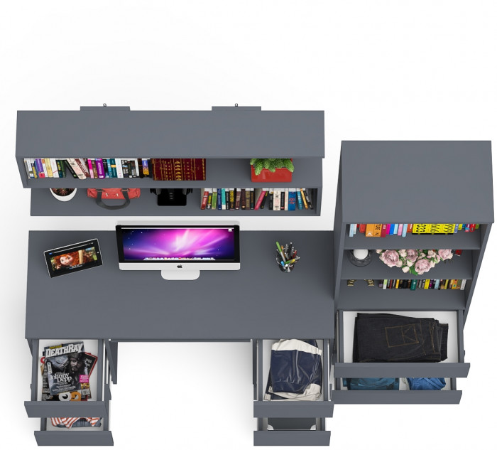 Мори компьютерный стол МС-2 + Стеллаж МСТ600.3 + Полка 1200, графит