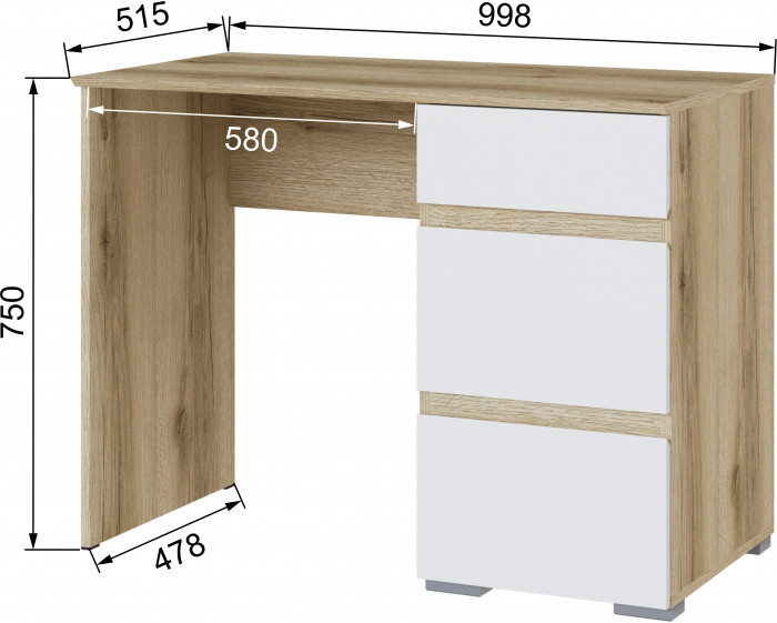 Плейона Стол косметический делано/белый