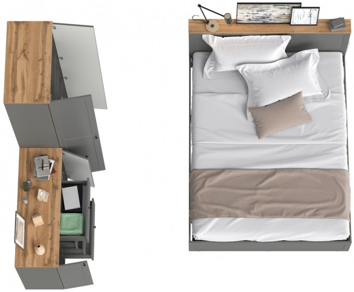 Остин 11.53 Кровать + ортопед + 16.307 Шкаф + 16.221 Комод, серый графит/дуб крафт золотой