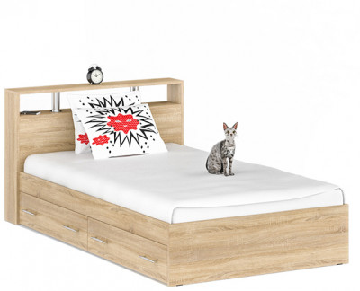 Камелия Кровать с ящиками 1200, цвет дуб сонома, ШхГхВ 123,5х217х78,2 см., сп.м. 1200х2000 мм., без матраса, основание есть