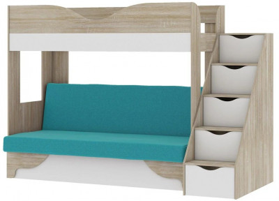 Латте 77-01 кровать-диван Дуб сонома / Аляска / Велюр Морская волна