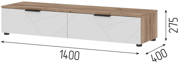 ОРЕГОН ТБ 02 Тумба 1400 (1400х275х400) Фасад МДФ БЕЛЫЙ СУПЕРМАТ,ДУБ КРАФТ ТАБАЧНЫЙ/Корпус ДУБ КРАФТ ТАБАЧНЫЙ