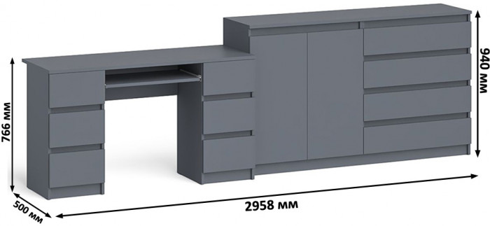 Мори компьютерный стол МС-2 + Комод МК1600.1, графит