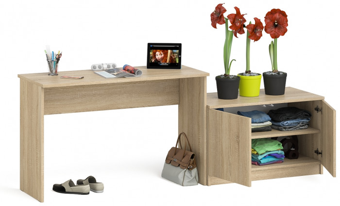 Мори Стол письменный МСП1200.1 + Тумба МА900.1, цвет дуб сонома, ШхГхВ 210,8х50,4х76,6 см., универсальная сборка