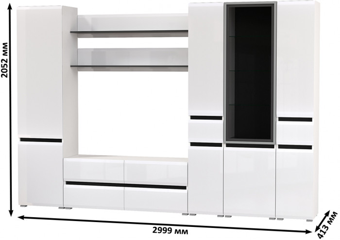 Сидней Комплектация № 065, корпус: белый/чёрный/фасады: МДФ белый глянец