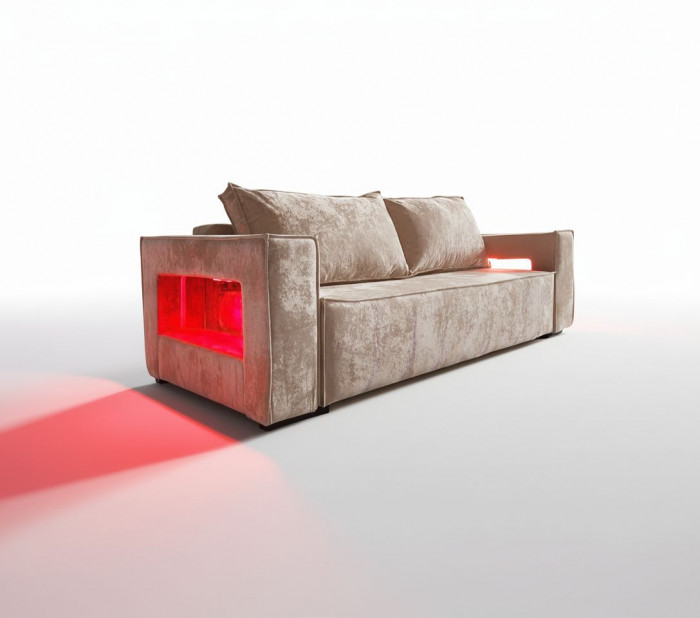 Диван-кровать Лофт Люкс Плюш с подсветкой, еврокнижка, пружинный блок, 140х195, бежевый