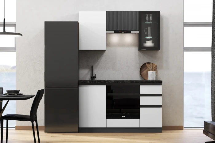 Кухня Техно-6 1,5м Графит/Белый снег софт/Графит софт