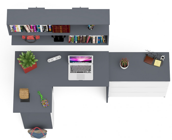 Мори компьютерный стол МС-16 левый + Комод МК800.1 + Полка 1200, графит/белый