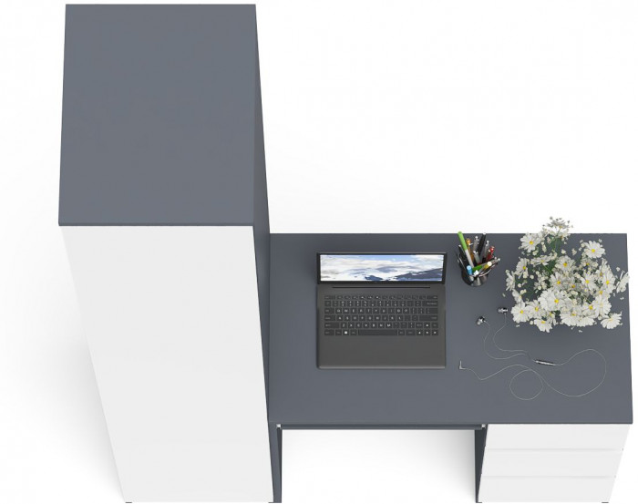 Мори компьютерный стол МС-6 правый + Пенал МШ400.1, графит/белый