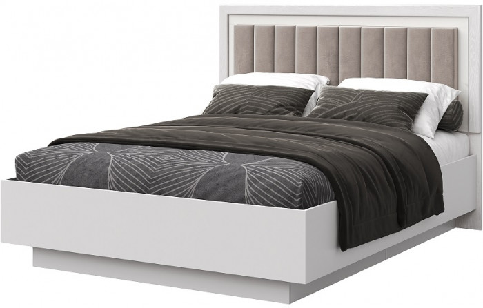 Кровать KING-SIZE 180х200 "Харди-1" с ПМ - Белый текстурный/Ясень белый