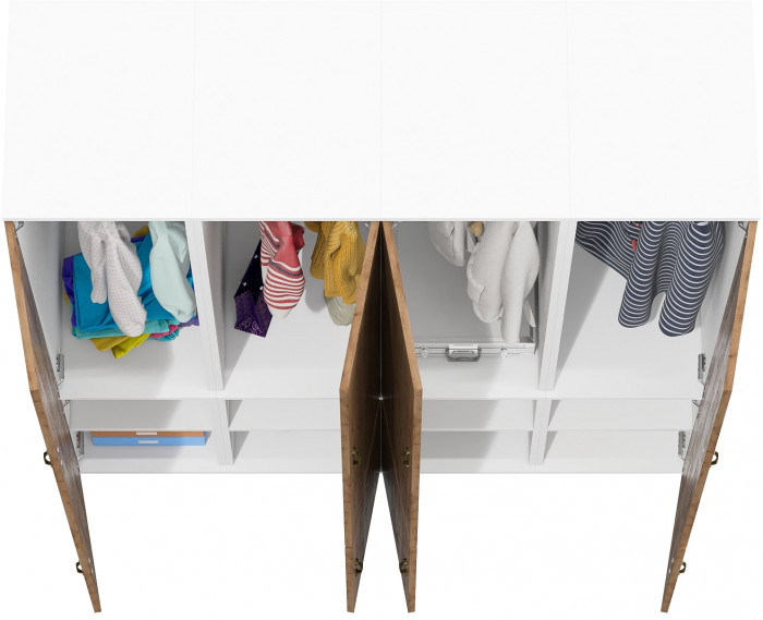 Лидер-8 Пенал МД 23Б 4 шт., цвет белый шагрень/крафт золото, ШхГхВ 160х50х190 см., универсальная сборка