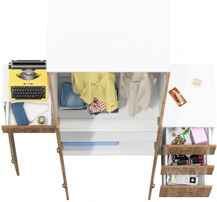 Лидер-8 Шкаф МД 19Б + Тумба МД 3.15 + Тумба МД 3.16, цвет белый шагрень/крафт золото, ШхГхВ 160х50х190 см., универсальная сборка