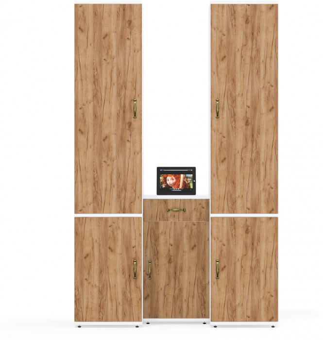 Лидер-8 Пенал МД 23Б + Пенал МД 23Б + Тумба МД 3.15, белый шагрень/крафт золото