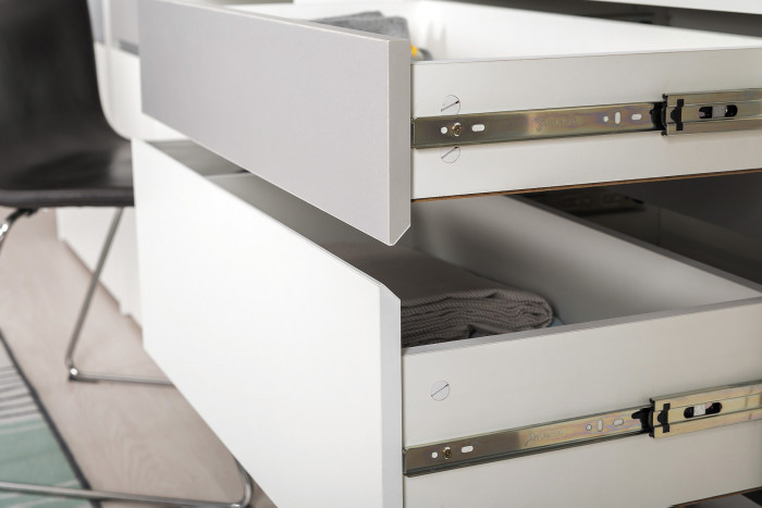 Торонто 12.149 Стол + 13.321 Комод, цвет белый шагрень/стальной серый, ШхГхВ 200х53,1х75,3 см., универсальная сборка