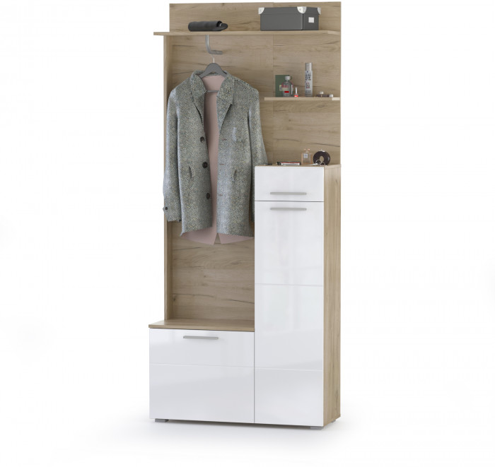 Лайн Прихожая № 06, дуб крафт серый/фасады МДФ белый глянец