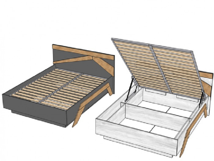Кровать king-size 180х200 "Скандинавия" с подъемным основанием - Антрацит/Дуб наварра