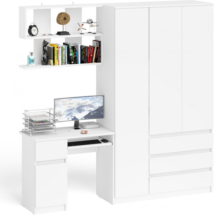 Мори Стол компьютерный МС-1 левый + Шкаф МШ1200.1 + Полка 900, цвет белый, ШхГхВ 210,4х50,4х209,6 см., НЕ универсальная сборка