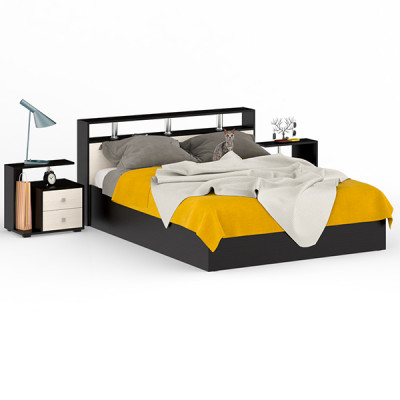 Камелия Кровать 1600 + две тумбы, цвет венге/дуб лоредо, ШхГхВ 276х217х78,2 см., сп.м. 1600х2000 мм., без матраса, основание есть