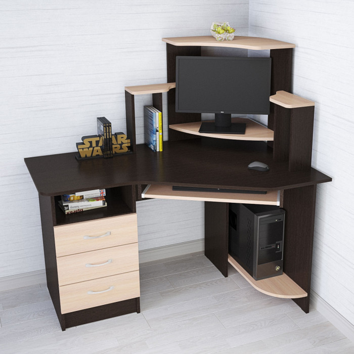 Стол компьютерный Грета-7 (1300*1335*900) венге/дуб молочный