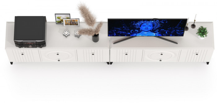 Валенсия Гостиная 16.45 Тумба под ТВ + 16.45 Тумба под ТВ, ЛДСП белый шагрень/МДФ белый шагрень