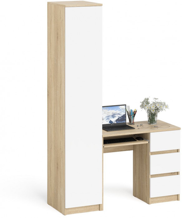 Мори компьютерный стол МС-6 правый + Пенал МШ400.1, дуб сонома/белый