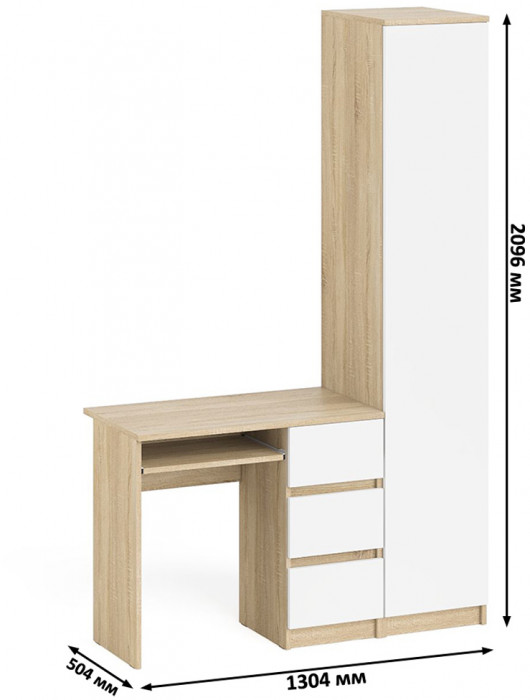 Мори компьютерный стол МС-6 правый + Пенал МШ400.1, дуб сонома/белый