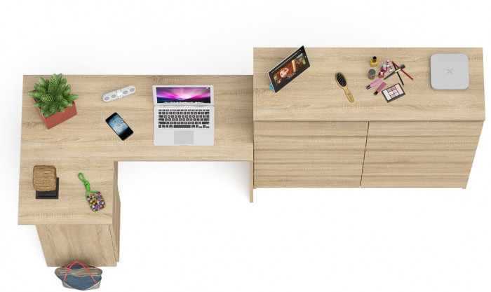 Мори Стол компьютерный МС-16 левый + Комод МК1200.10, цвет дуб сонома, ШхГхВ 244,8х84,9х115 см., выдвижные ящики слева, НЕ универсальная сборка