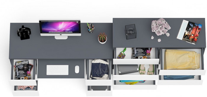 Мори Стол компьютерный МС-2 + Комод МК1200.8, цвет графит/белый, ШхГхВ 255,8х50х94 см., универсальная сборка