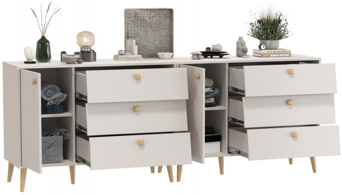 Афина Спальня Комод с дверкой и тремя ящиками х 2, кашемир серый