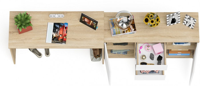 Мори Стол письменный МСП1200.1 + Комод МК1200.3, цвет дуб сонома/белый, ШхГхВ 240,8х50х76,6 см., универсальная сборка