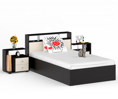 Камелия Кровать 1200 + две тумбы, венге/дуб лоредо