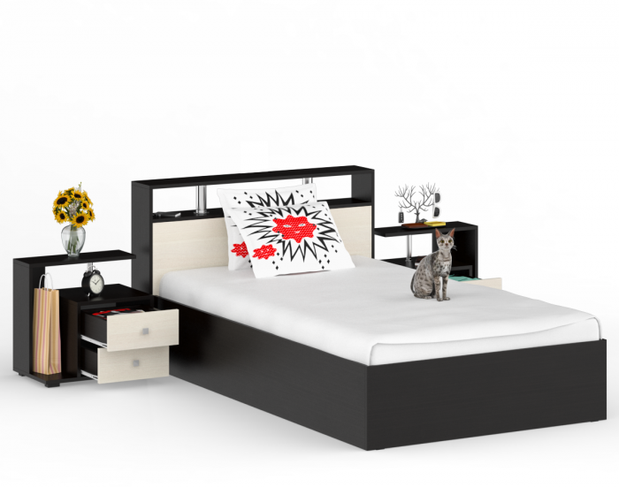 Камелия Кровать 1200 + две тумбы, венге/дуб лоредо