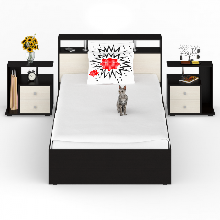 Камелия Кровать 1200 + две тумбы, венге/дуб лоредо