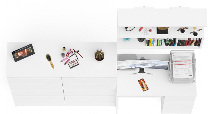 Мори компьютерный стол МС-1 правый + Комод МК1200.10 + Полка 900, белый