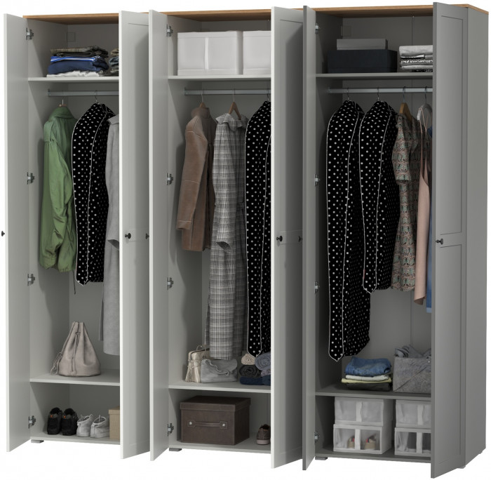 Остин 13.224 Шкаф 3 шт., белый шагрень/серый графит/дуб крафт золотой