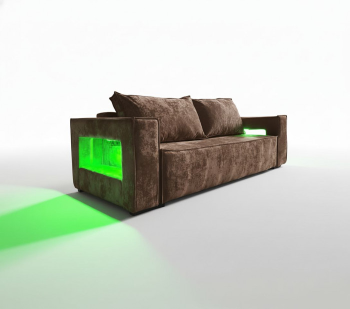 Диван-кровать Лофт Люкс Плюш с подсветкой, еврокнижка, пружинный блок, 140х195, коричневый