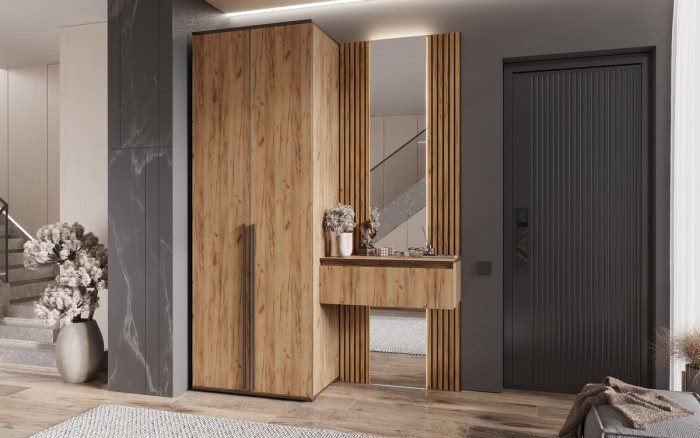 Тумба с зеркалом со шкафом 2-х ств.(800) Норд, Дуб крафт (Кромка ВЕНГЕ)