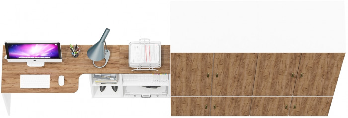 Лидер-8 Стол + Шкаф МД 19Б + Шкаф МД 19Б, белый шагрень/крафт золото