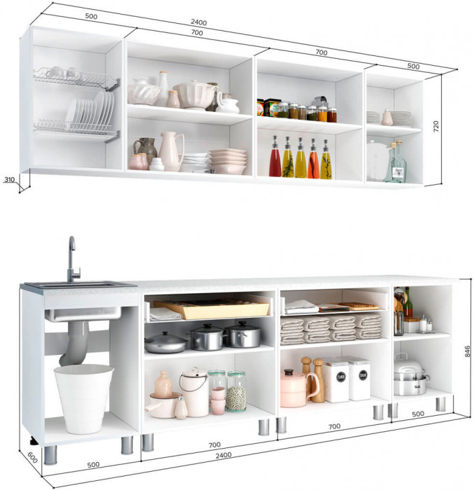 Кухня 2,4м "Айсбери" белый/сонома